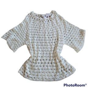 NEW Chicos Womens Off White Crochet See Through Long Shirt Size M